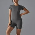 thumbnail image 5 of 2 Piece Workout Sets for Women Tight Short Sleeve Shirt Gym Biker Shorts Outfits Matching Set Sweatsuits, 5 of 7