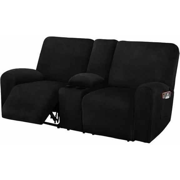 Reclining Love Seat with Middle Console Slipcover, 8-Piece Velvet Stretch Loveseat Reclining Sofa Covers, 2 seat Loveseat Recliner Cover, Thick, Soft, Washable, Loveseat Slipcovers