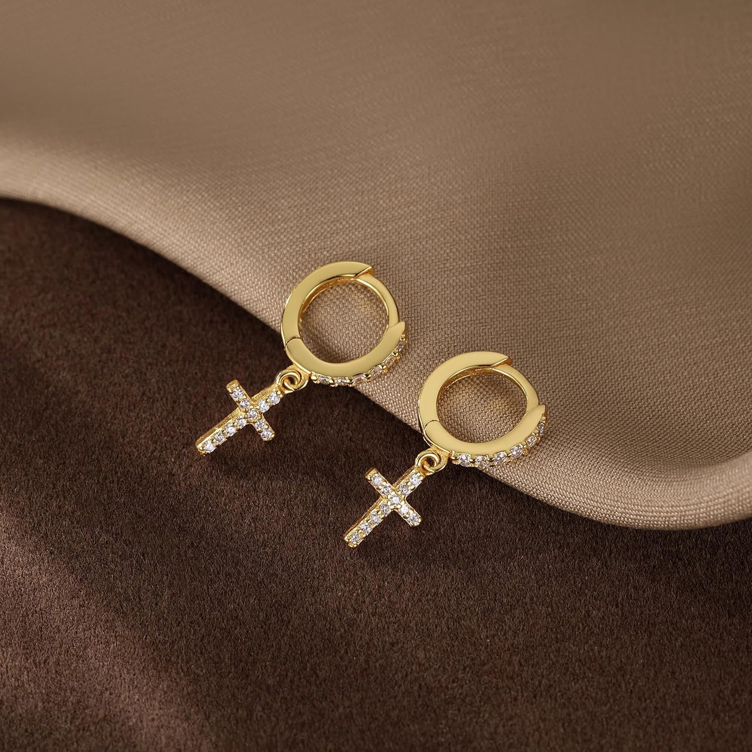 Solid 925 Sterling Silver Cross Hoop Earrings for Women Teens Small CZ Hoop Earrings Huggie Drop