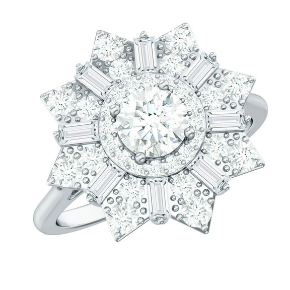 Rosec Jewels Certified Moissanite Engagement Ring for Women - D-VS1 Quality Certified Statement Ring, 925 Sterling Silver, US 4.00