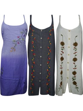 Mogul Womens Shift Dress Embroidered Sleeveless Bohemian Spring Summer Holiday Sundress Lot Of 3 XL