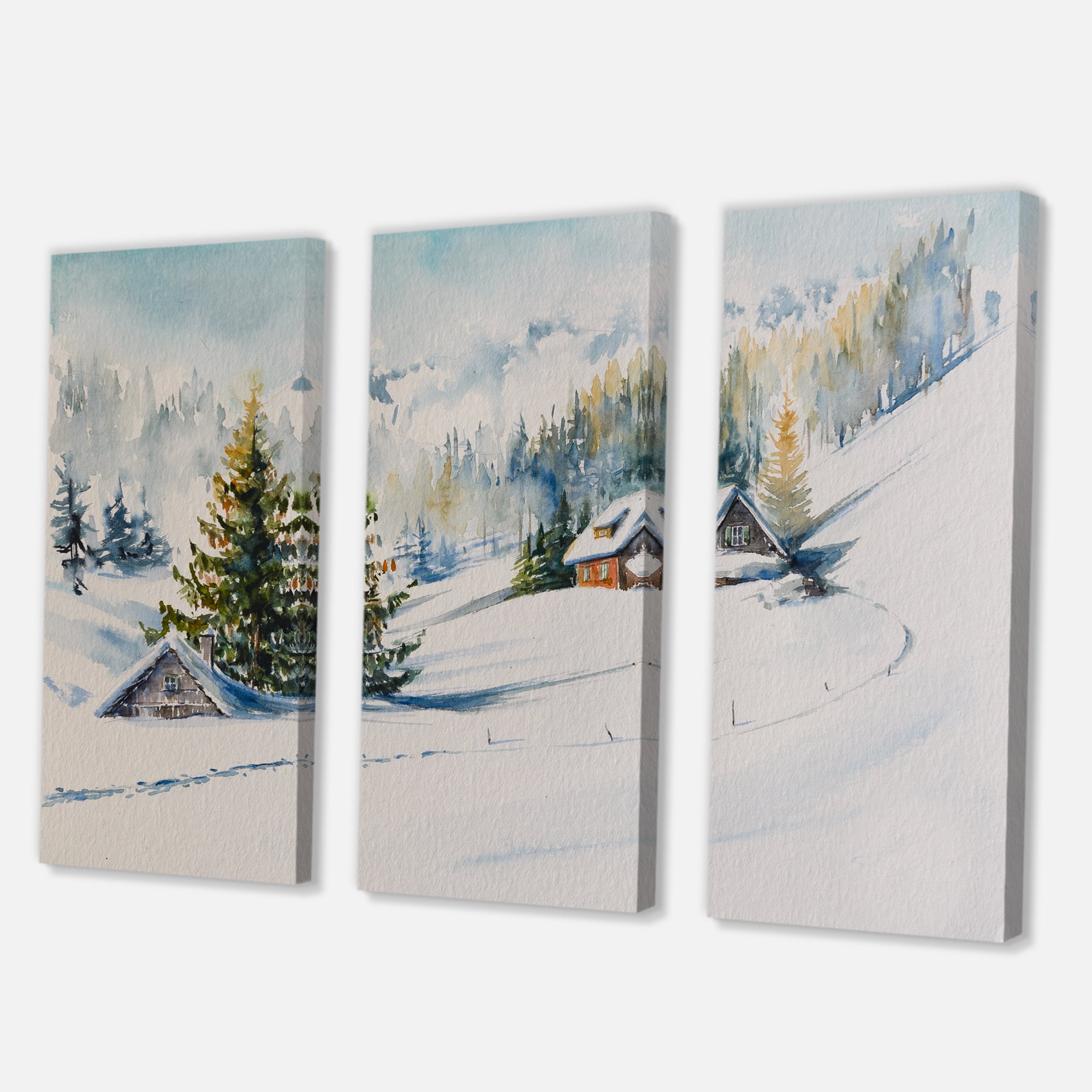 The Winter Mountains With Little House 28 in x 36 in Painting Canvas Art Print, by Designart