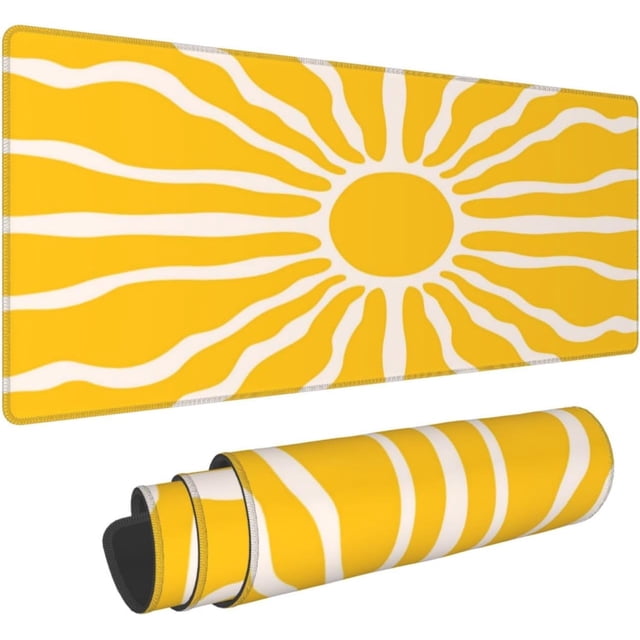 Boho Style Sun Yellow Large Gaming Mouse Pad 31.5x11.8in Extended Keyboard Mat Non-Slip Base Long Computer Mousepad Ideal for Home Office Work