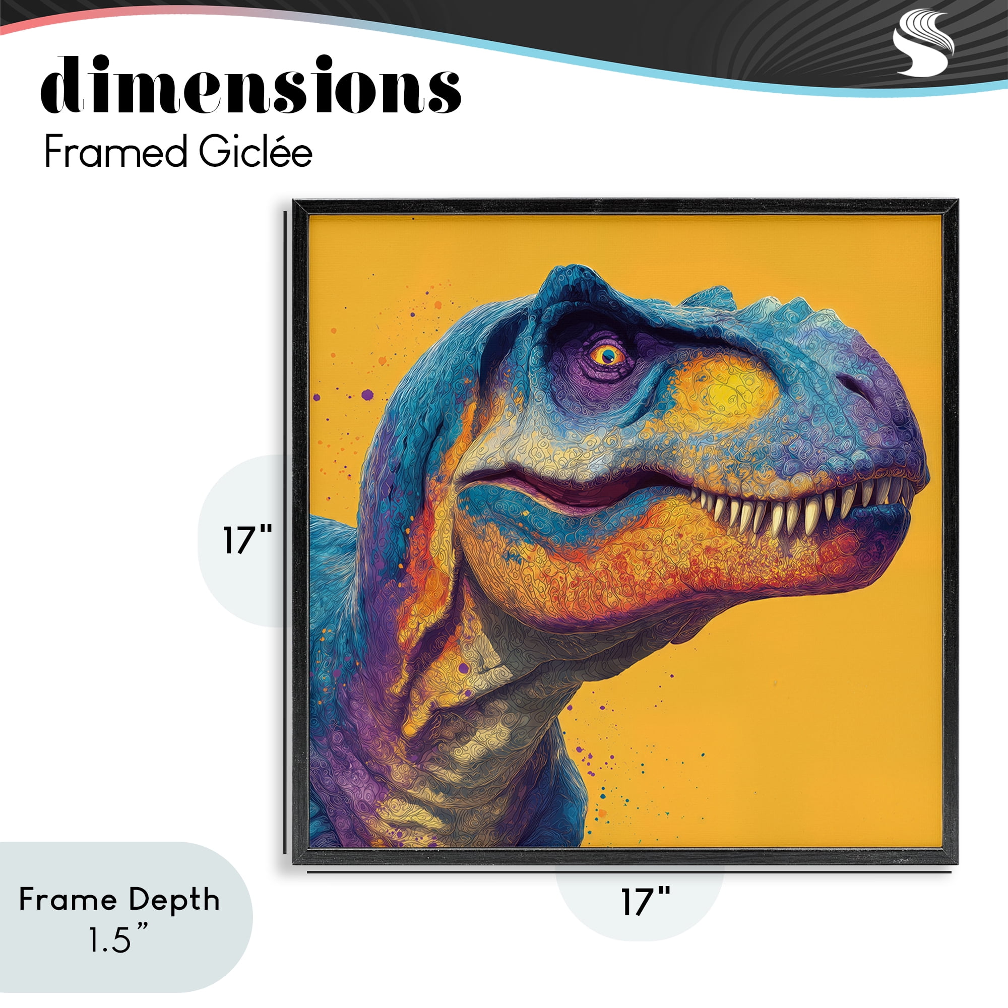 Stupell Industries Vibrant T-Rex Portrait Black Framed Giclee Art, design by Wumples