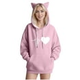 thumbnail image 2 of Cute Hoodies for Women Teen Girls Graphic Pullover Oversize Sweatshirt with Cat Ear Hood Pocket Trendy Hooded Tops (M, Pink|Heart), 2 of 4