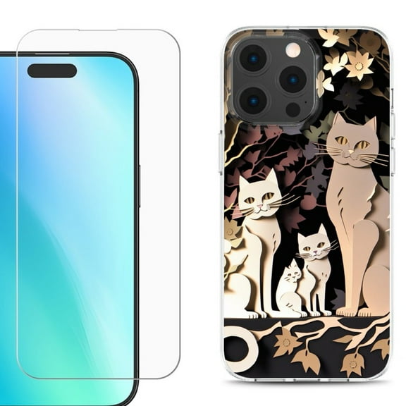 For iPhone 16 Pro Max Phone Case Cover, Shockproof Case with Tempered Glass Screen Protector, by OneToughShield - Cat Craft