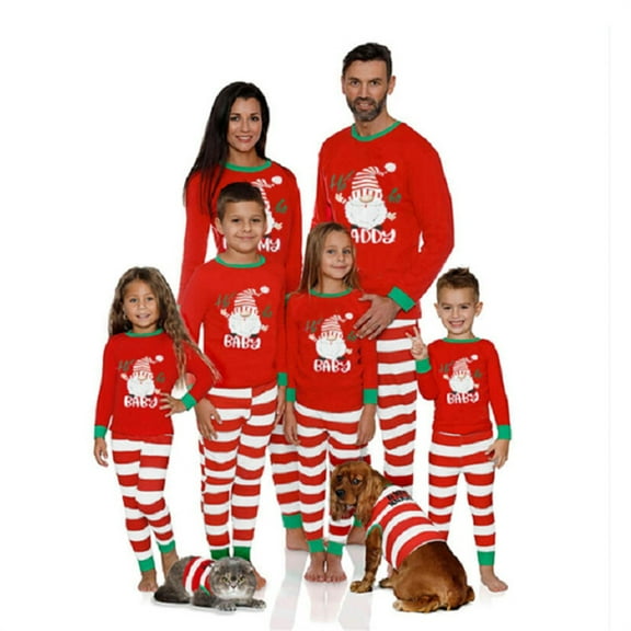 Onlypjs Family Matching Christmas Pajamas – Red & White Striped Santa Print Holiday Sleepwear for Women, Men & Pets