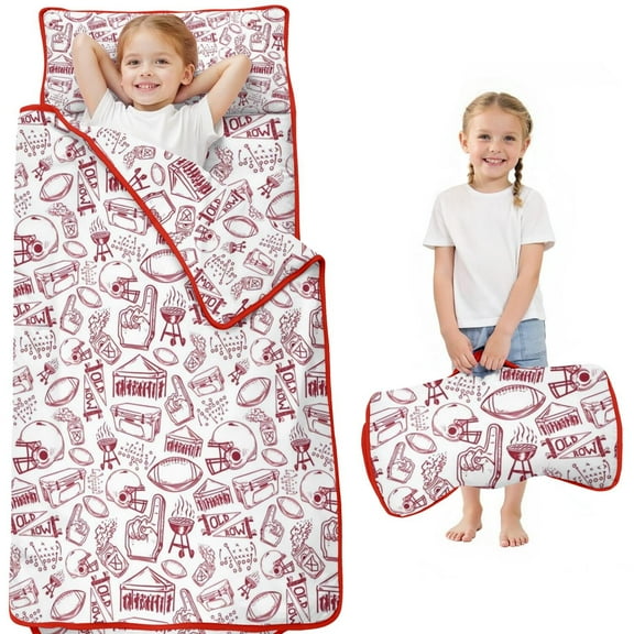 Red Football Event Elements Pattern Toddler Nap Mats for Kids Preschool,Sleeping Mat Bag or Kids,Toddler Sleeping Bag,Toddler Nap Mat or Daycare