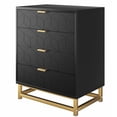 thumbnail image 2 of Homhougo Black Nightstand with 4 Drawer Bedside Table, Golden Base and Geometric Pattern for Bedroom, Living Room, 2 of 6