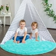 thumbnail image 2 of Junovo Round Fluffy Area Rugs For Kids Girls Princess Castle Plush Shaggy Carpet Cute Circle Nursery Rug For Kids Room Bedroom Living Room,4'x4',Blue, 2 of 7