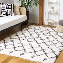 Safavieh Flokati Chelsey Aztec Polyester Shag Area Rug, Ivory/Dark Gray, 5'3" x 7'6"