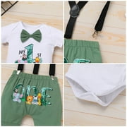 IBTOM CASTLE Baby Boy 1st Birthday Outfit Jungle Woodland Animal Romper + Bloomers + Suspenders 3PCS Clothes Set Photography 12-18 Months Teal Blue
