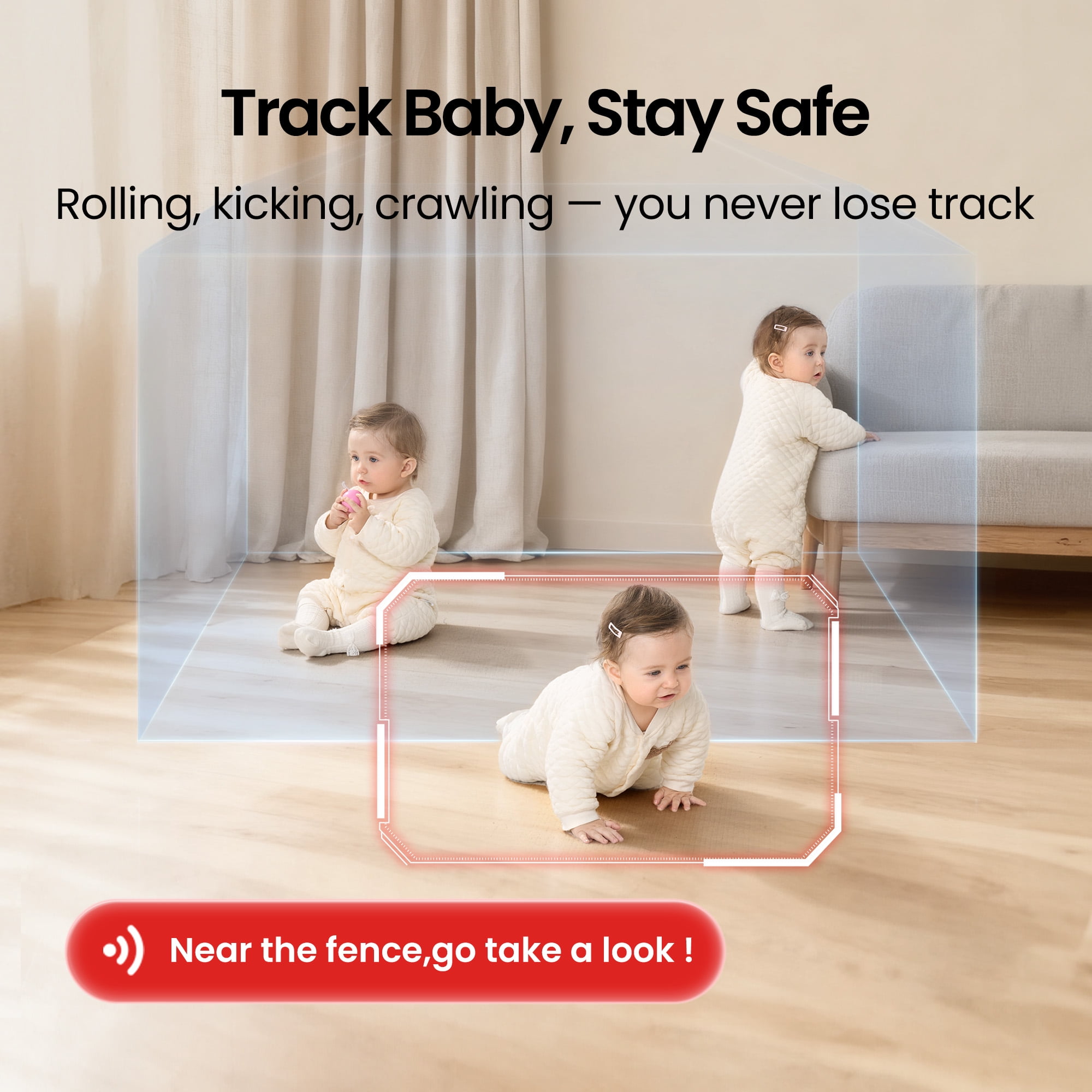 Monai Smart WiFi Baby Monitor with 3K Camera, Free APP with Covered-Face/Sleep/Cry Alerts, Virtual Safety Fence, AI-Powered Smart Baby Monitor, Night Vision, Local Storage & Cloud Backup, Clip Mount