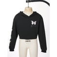 thumbnail image 4 of TiaoBug Kids Girls Hooded Crop Sweatshirt Butterflies Printed Long Sleeve Pullover Jazz Street Dance Tops Black 14, 4 of 7