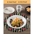thumbnail image 3 of 15 Inch Round Placemats Set of 6, Christmas Black Non Slip Heat Insulation PP Table Mats, Xmas Poinsettia Leaves Farmhouse Stripes Washable Place Mats for Kitchen Dining Party Table Decor, 3 of 7