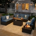 thumbnail image 2 of Aoxun 8 Piece Patio Furniture Set with 44” Fire Pit Table Wicker Rattan Patio Sectional Sofa Set Outdoor Seating Furniture with Thickened Cushion, Navy Blue, 2 of 6
