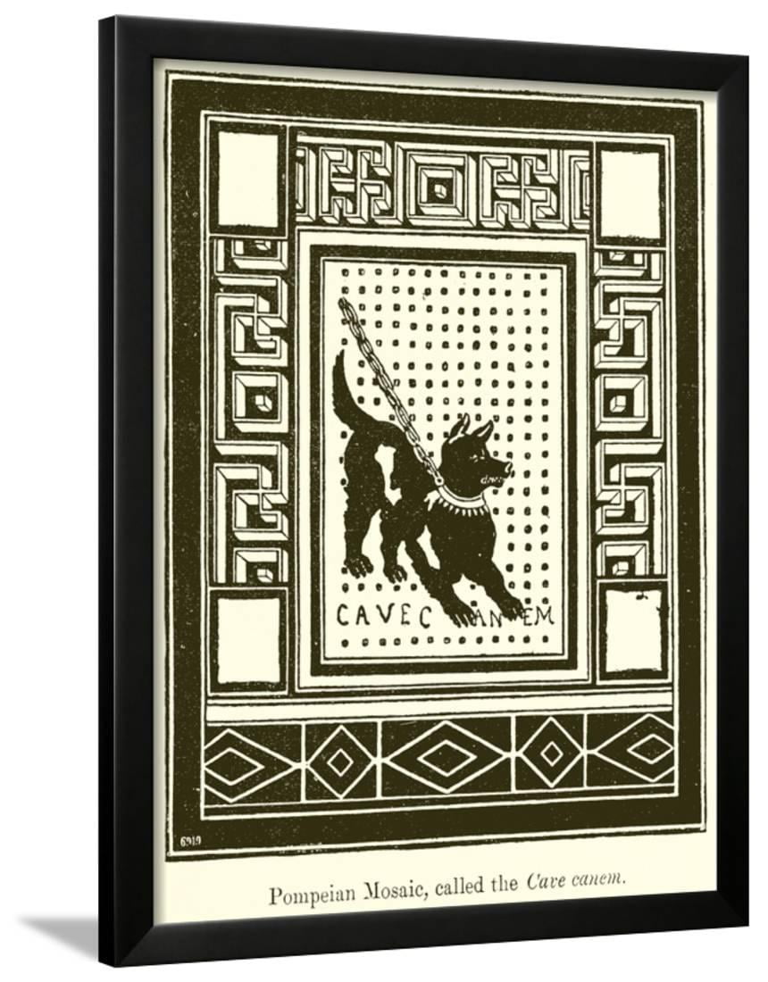 Pompeian Mosaic Called The Cave Canem Framed Print Wall Art