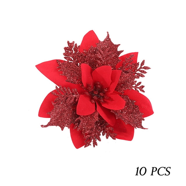 Bearachild 10 Uds. De polvo de brillo de flores artificiales de Navidad, adornos de árbol de Navidad DIY, flores falsas, decoraciones de Año Nuevo de Kits de decoración para fiestas tres Bearachild HA002044-03