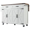 thumbnail image 3 of Chariot d'Îlot de Cuisine Style Ferme - Îlot de Cuisine Blanc Roulant avec Rallonge Rabattable, Porte-Épices et Prise de Courant pour Rangement de Cuisine, Salle à Manger et Bureau à Domicile - 53,5”, 3 of 38
