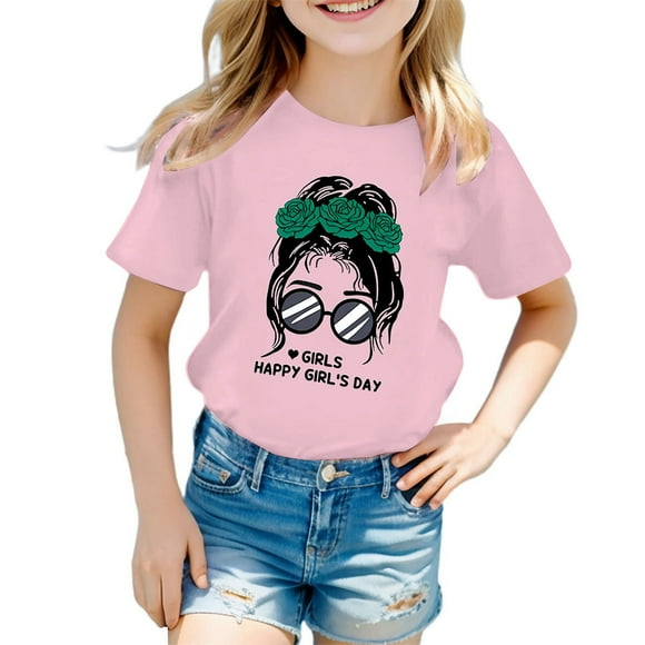 AJIWYH Orange Shirt Girls,Kid Girls Cute Graphic Printed Round Neck Short Sleeve Tee Summer Casual T Shirt Tops,White T Shirts for Kids for 3-4 Years,Pink