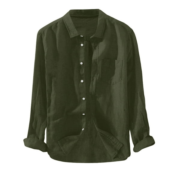 Outfmvch long sleeve shirts for men Turn Down Long Button Daily Casual Sleeve Shirt Collar Solid Shirts womens tops Army Green