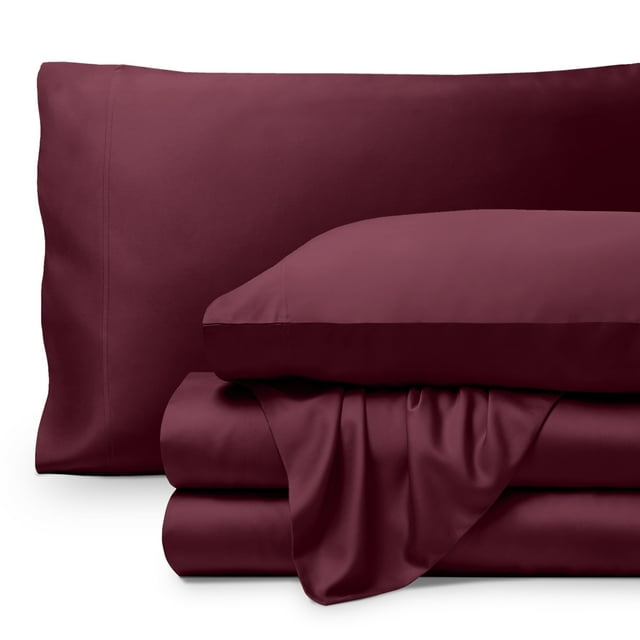 Bare Home Bamboo Sheet Set - Made from Rayon Fibers - Deep Pockets - 4 Piece - King, Burgundy