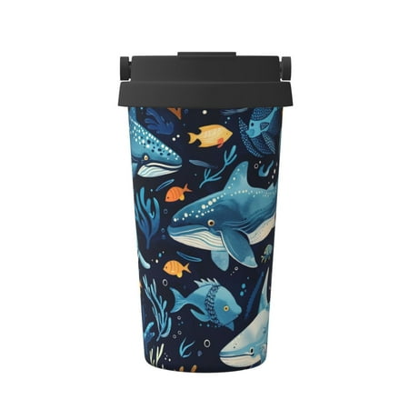 

KLL Playful Whales Underwater Scene Pattern Stainless Steel Vacuum Insulated Tumbler - Carry Insulated Coffee Mug - Reusable Insulated Cold Brew Iced Coffee Cup Thermos