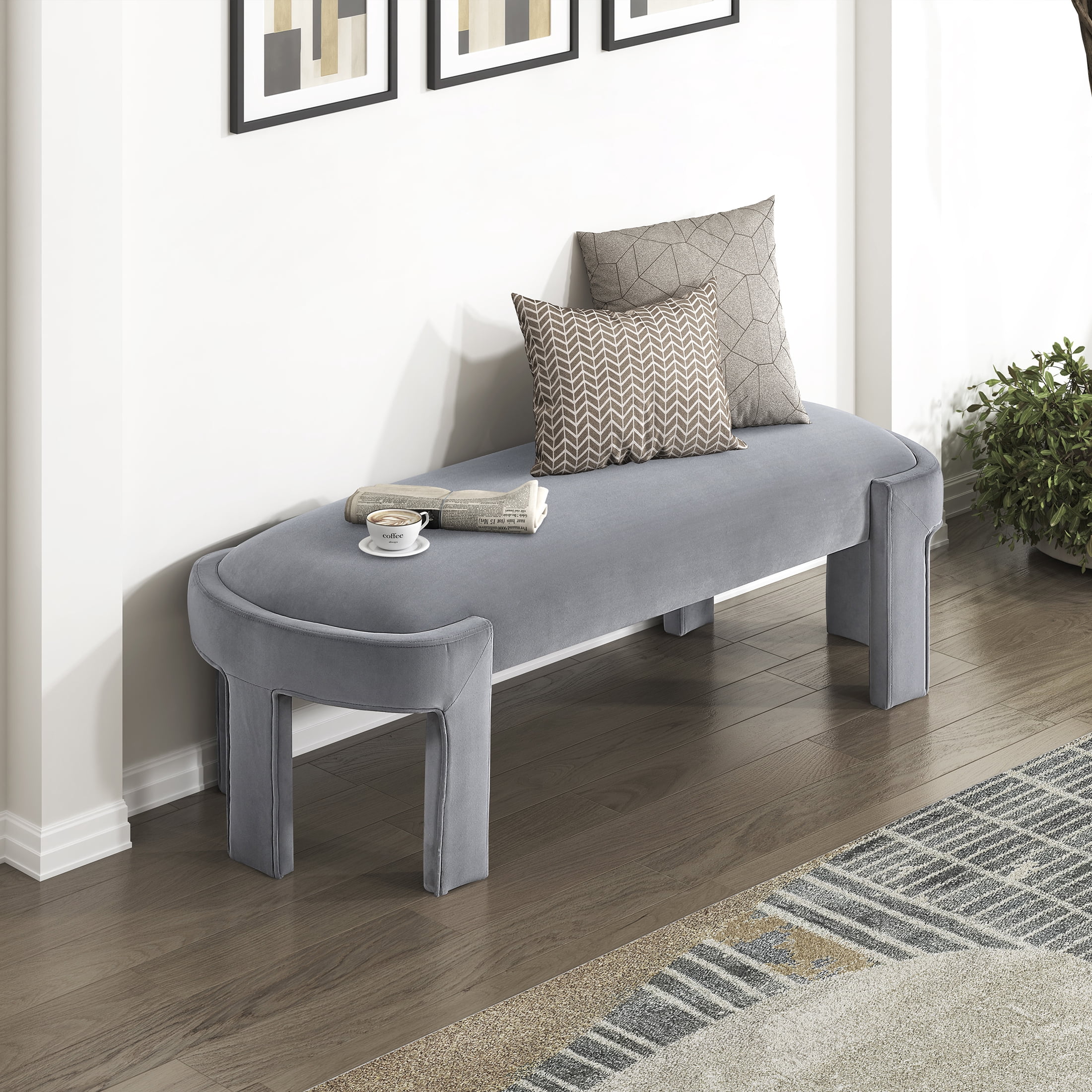 OakvillePark Veywood Velvet Bench, Gray