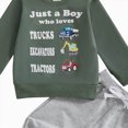 thumbnail image 4 of Xudanell Baby Toddler Boys Fall Clothing Set 2t 3t 4t 5t Letter just a boy who loves trucks excavator tractors Print Long Sleeve Round Neck Tops Drawstring Pocket Long Pants 2-Piece Outfits, 4 of 4