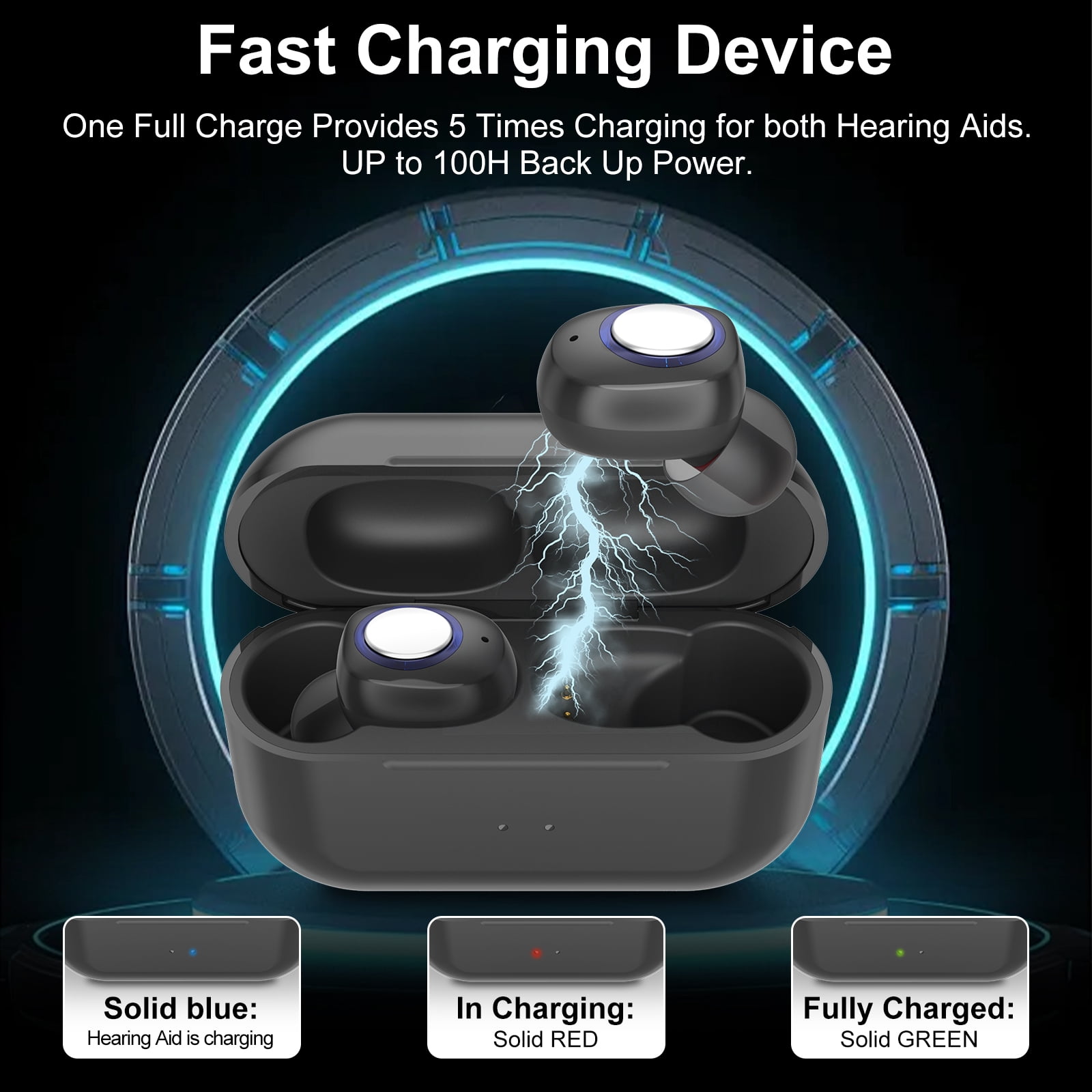 ELCTRTICI Hearing Aids for Seniors, 8-Channel Rechargeable Hearing Aids with Noise Reduction, Adjustable Volume & Charging Case, VHP-1605, Black