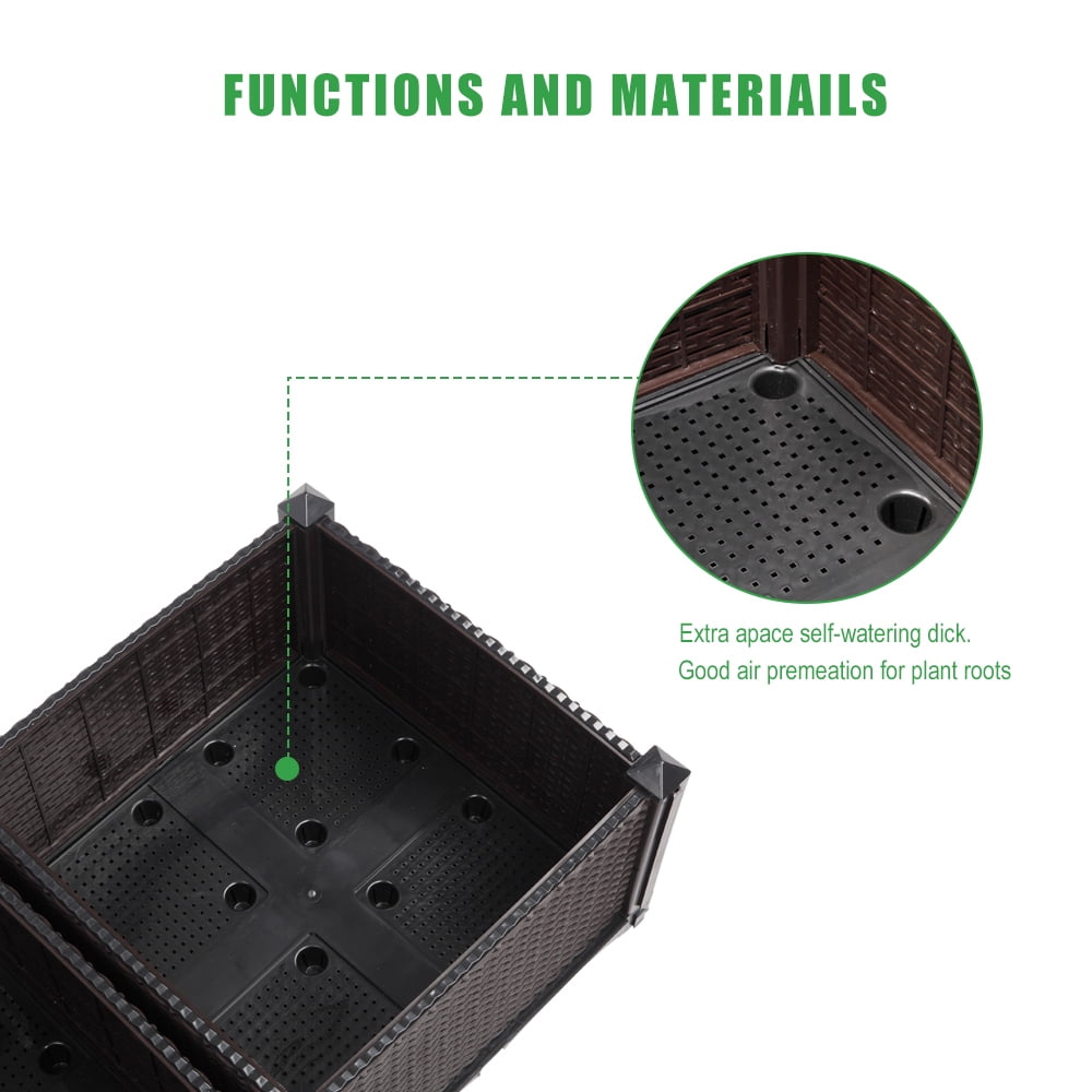 2 Piece Raised Garden Bed Kit Brown Free Splicing Planter Box,Kepeak Indoor Outdoor Plastic Planter Grow Box for Flower Vegetable, Brown