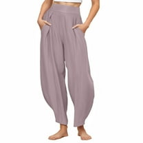 Lmnyox Women's Baggy Joggers Solid Casual Elastic High Waist Yoga Pants Breathable Workout Sport Trousers