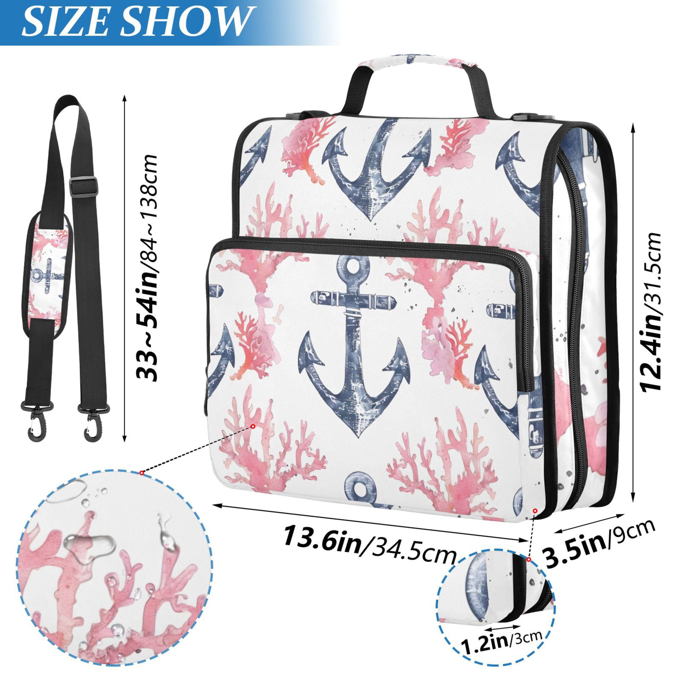 3 Ring Zipper Binder with Shoulder Strap Waterproof Trapper Keeper 2 Inch D-Ring 500 Sheets Capacity Anchor and Coral