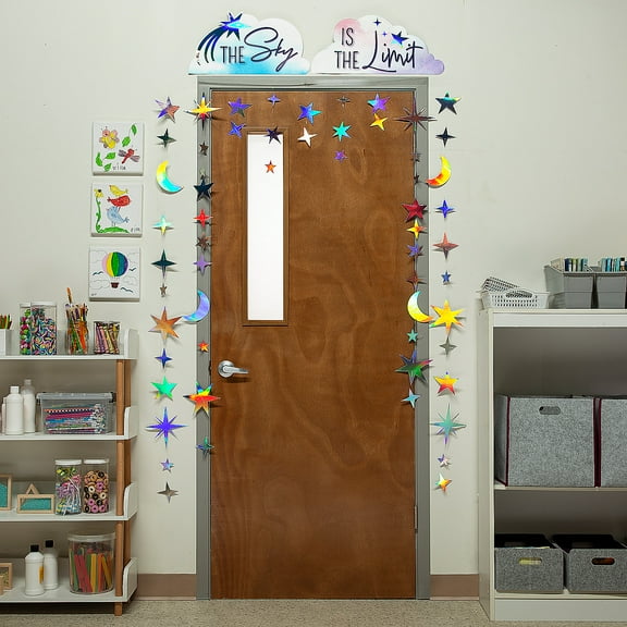 Fun Express 49 1/4" x 70 1/2" Cloud 9 Iridescent Classroom Door Border - 13 Pieces