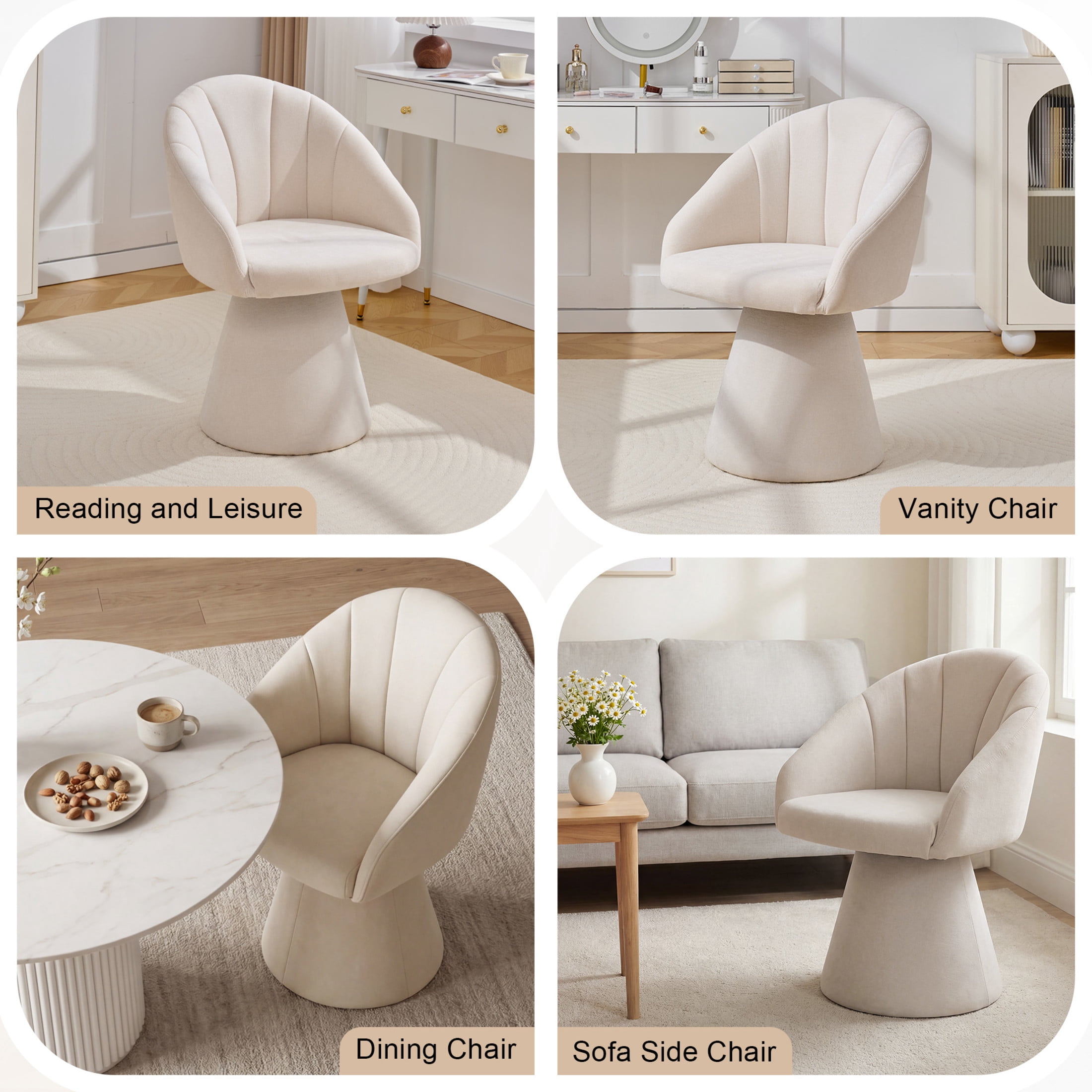 Noble House Brixo Upholstered Chenille Vanity Chair, Comfy 360° Swivel Computer Desk Chair for Home Office, Beige