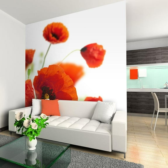 Tiptophomedecor Floral Wallpaper Wall Mural - Poppies On White Background