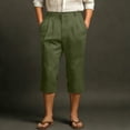 thumbnail image 2 of LWavelet Men's Pleated Linen Blend Capri Pants Button Waist with Side Pockets for Vacation Business Casual Use Army Green 2XL, 2 of 4