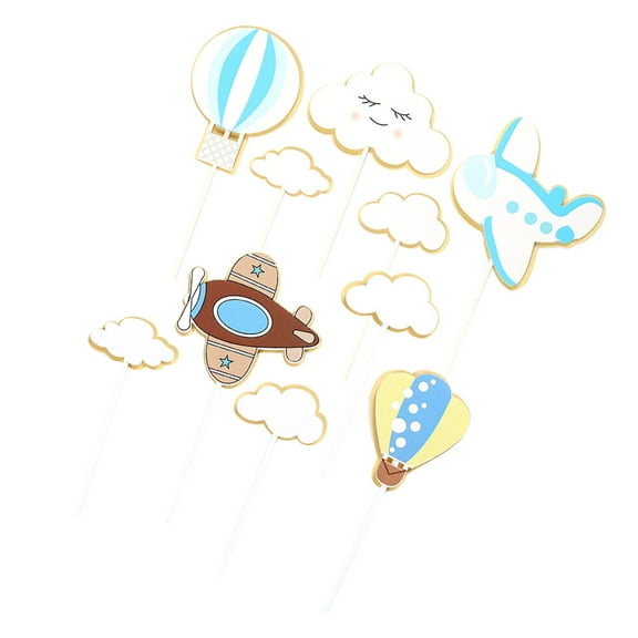 HEMOTON Assorted Color Hot Air Balloon and Airplane Cake Picks for Birthday Parties and Baby Showers 20