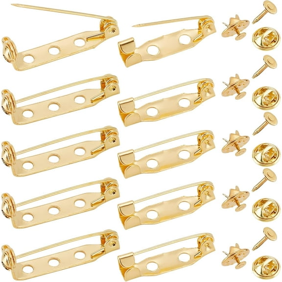 1 Box 120Pcs Golden Brooch Pins Kit Including 40 Sets Iron Lapel Pin Backs Tie Tack 80Pcs Bar Brooch Findings Safety Clasp for Badge Tie Clothes Crafting Jewellery Buckle Gold