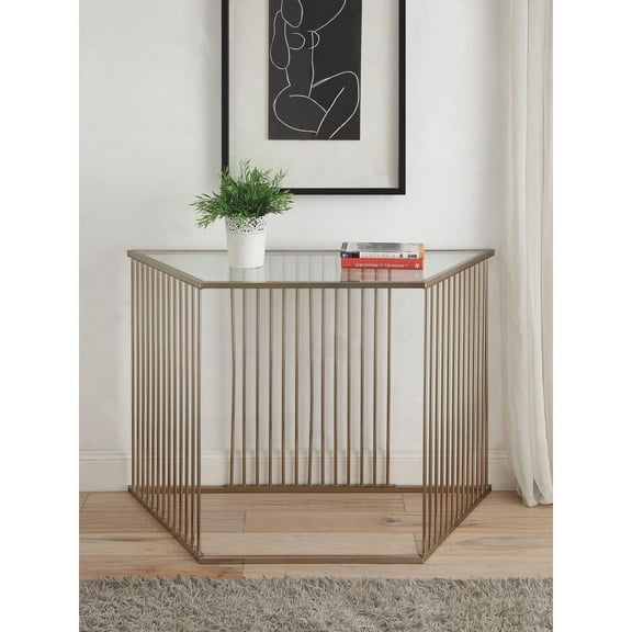 Acme Oaklie Sofa Table Champagne & Clear Glass