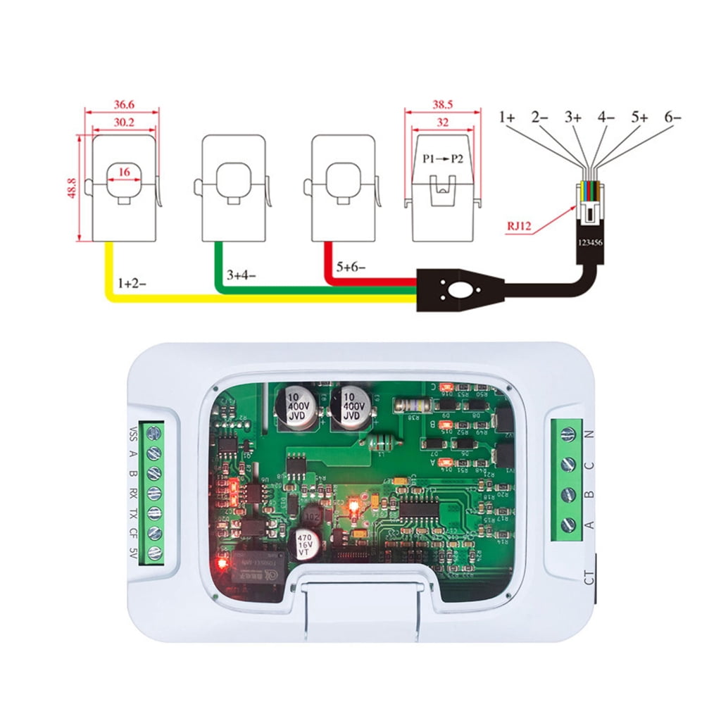 Three Phase Energy Meter Module DIN Rail 100A 220/380V RS485 Modbus Power Monitor for KWh Frequency Energy Meter