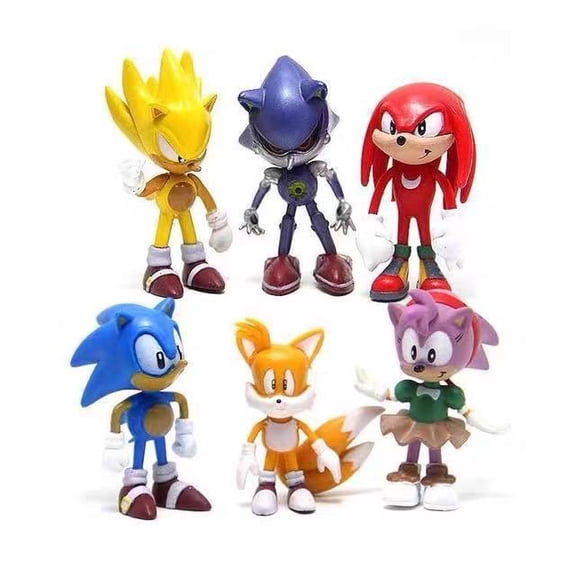 6 Pcs Cartoon Sonc Action Figures Set, 1.5-2.8 Inch Mini Collectible Figurines, Durable PVC Toy Sculptures for Cake Toppers, Desktop Ornament, Party Supplies and Fans Gift