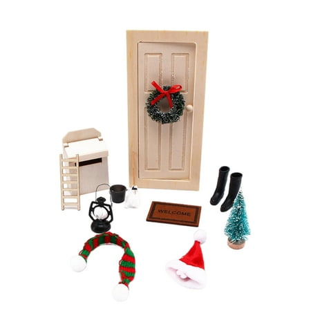 

ADVEN 12 Pcs Mini Gnome Door Accessories Christmas Set Christmas Boot Lantern Decorative Wreath Ladder Broom Christmas Doll House Set