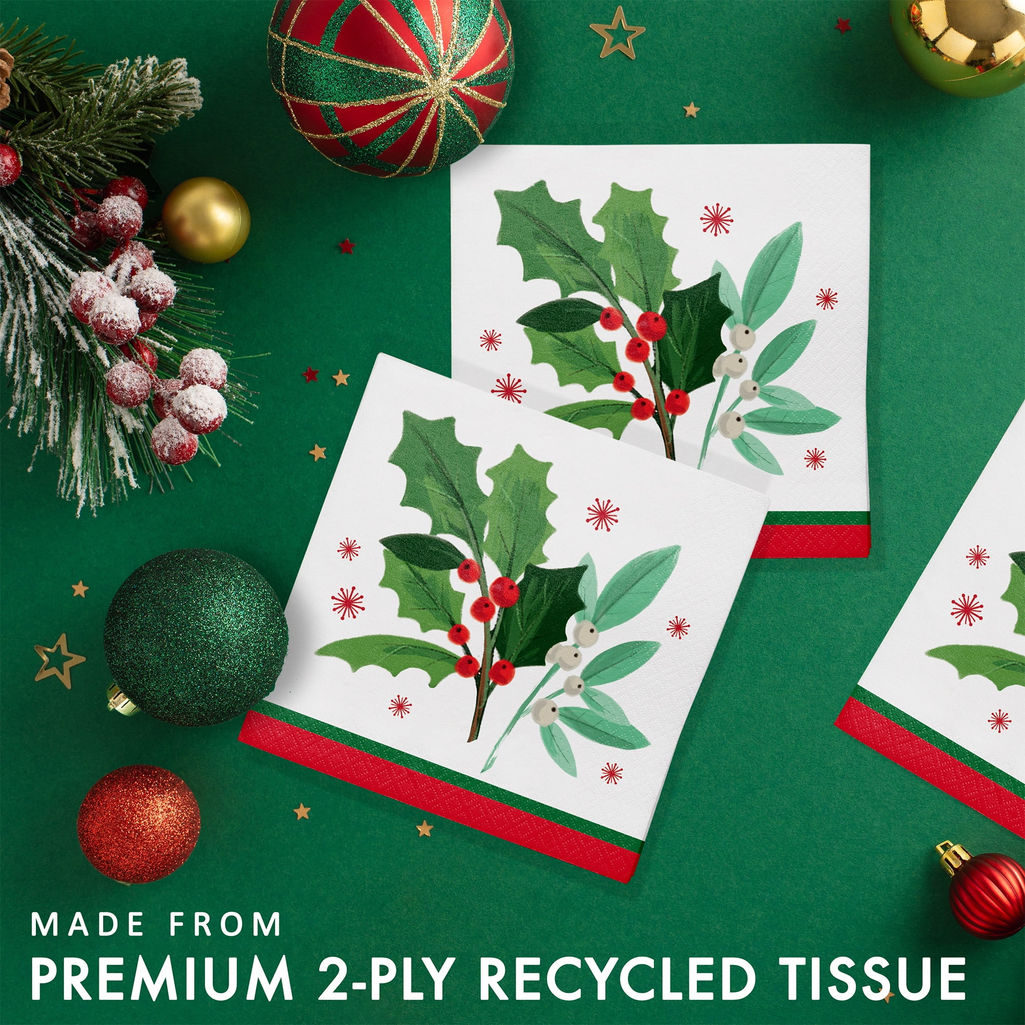 Creative Converting Holly Jolly Christmas Paper Cocktail Napkins, 48 ct