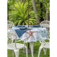 thumbnail image 4 of Outdoor Tablecloth with Umbrella Hole Zipper Blue Coastal Round Tablecloth 60" Waterproof Outside Table Cloth Ocean Nautical Coral Starfish Patio Table Cover Tablecloths for Picnic Party, 4 of 8