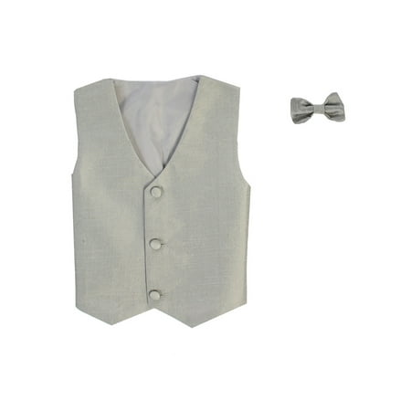 

Vest and Clip On Baby Boy Bowtie set - SILVER - 4T