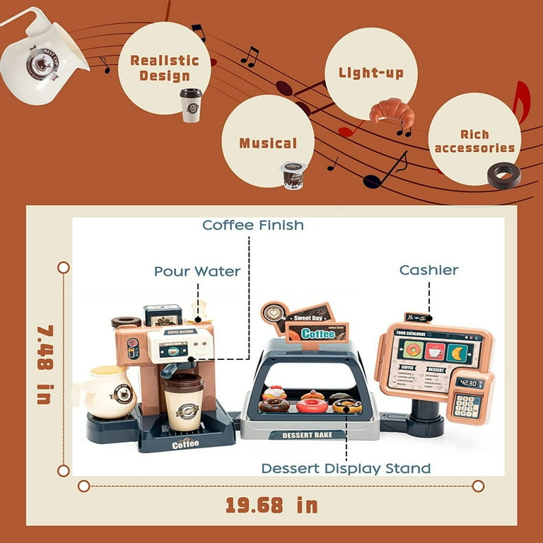 Ealing Toy Coffee Maker and Donuts, for Girls and Boys Real Mini Barista  Shop 41PCS Kids Kitchen Pretend Play Sets 