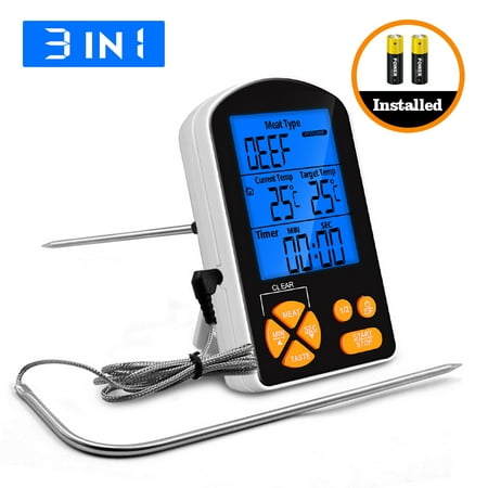 Remote Cooking Food Meat Thermometer Grill Thermometers for Grilling Oven Kitchen Smoker BBQ Grill Thermometer with Probe + 2 AAA