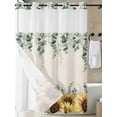 thumbnail image 3 of No Hook Shower Curtain with Snap-in Liner, Sunflower Eucalyptus Waterproof Fabric Bathroom Curtains, Farmhouse Weeping Botanical Linen Bath Curtains & Mesh Top Window Stall 48"x72", 3 of 9