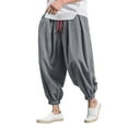 thumbnail image 2 of ADSSDQ Mens Cotton Linen Hippie Harem Pants Baggy Linen Boho Yoga Pants Loose Casual Drop Crotch Trouser Drawstring Waist Sweatpants Gray 4XL, 2 of 4